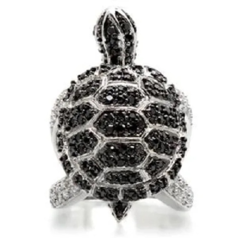 Micro Pave Black set White TURTLE Cz Diamond cubic zirconia animal Cocktail Ring